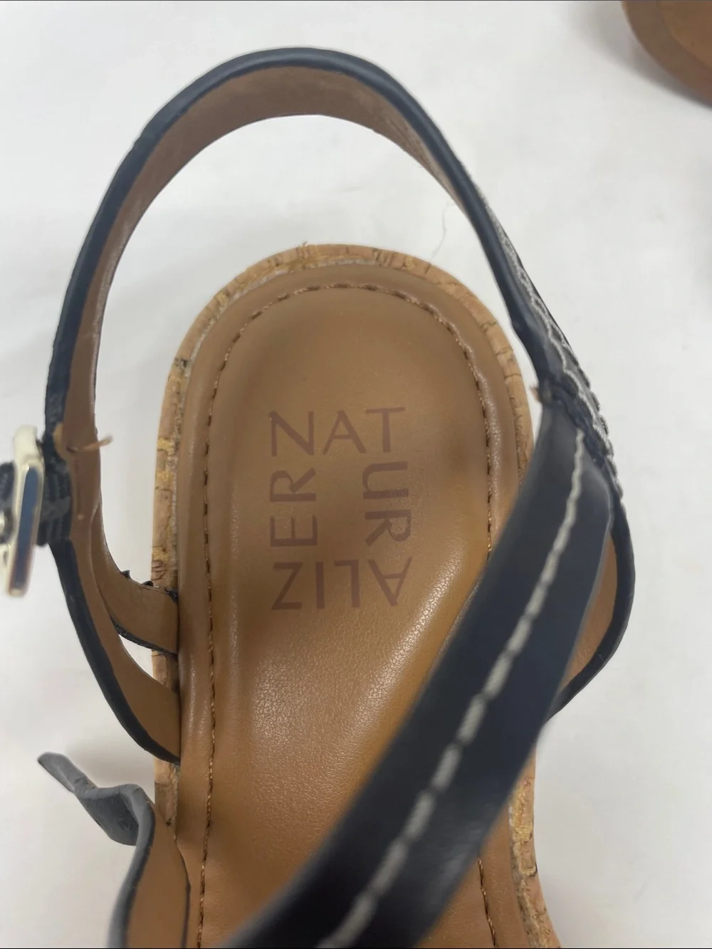 Naturalizer Black Cork Wedge Strappy Ankle Strap Sandals Size 6